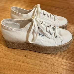 Superga White Canvas Platform Espadrilles